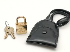 Authentic CHANEL Cadena Key Clochet Padlock Coco mark Logo Bag charm Gold