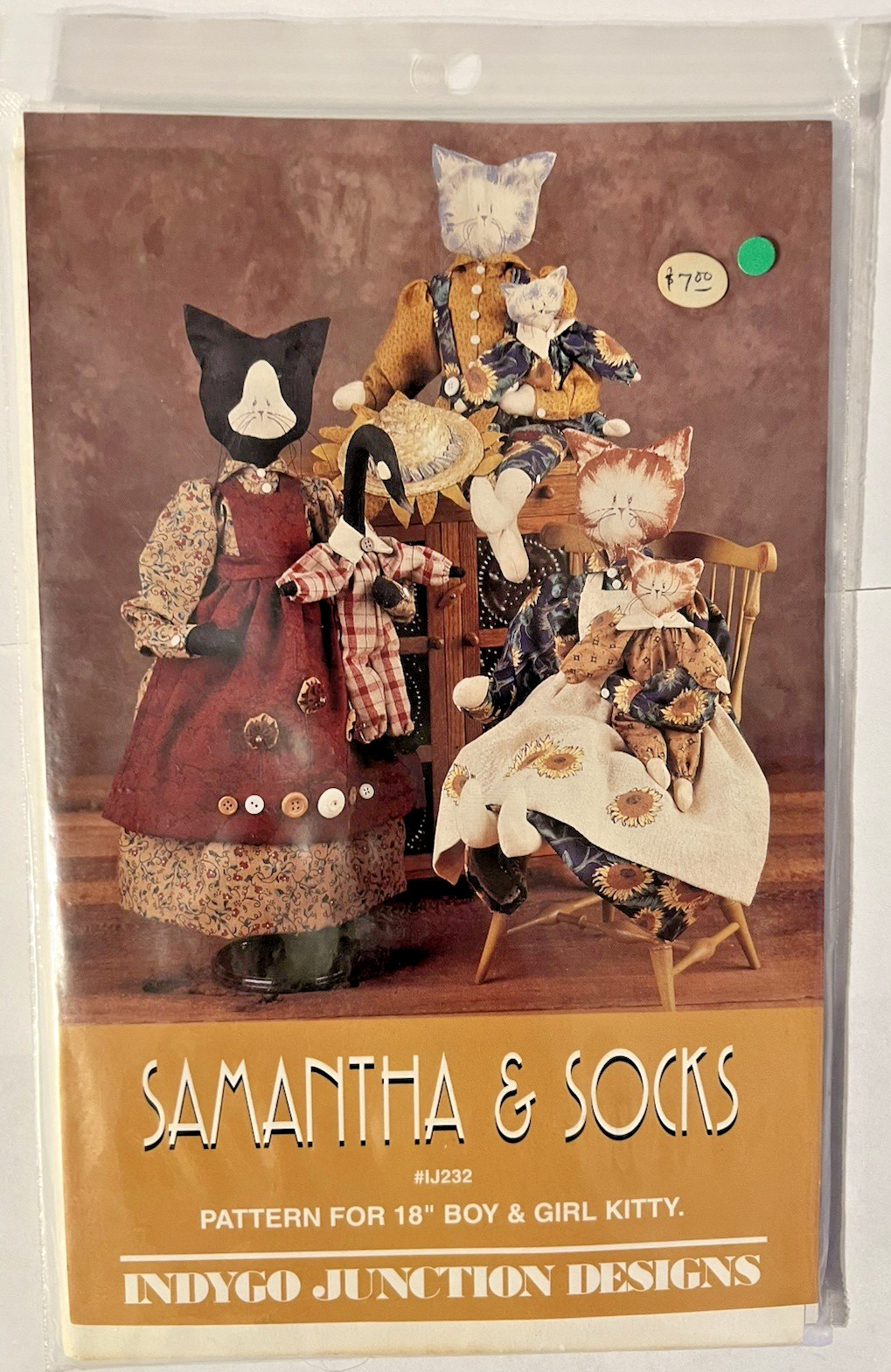 Samantha & Socks #IJ232 Indygo Junction Designs 18" Boy & Girl Kitty Pattern