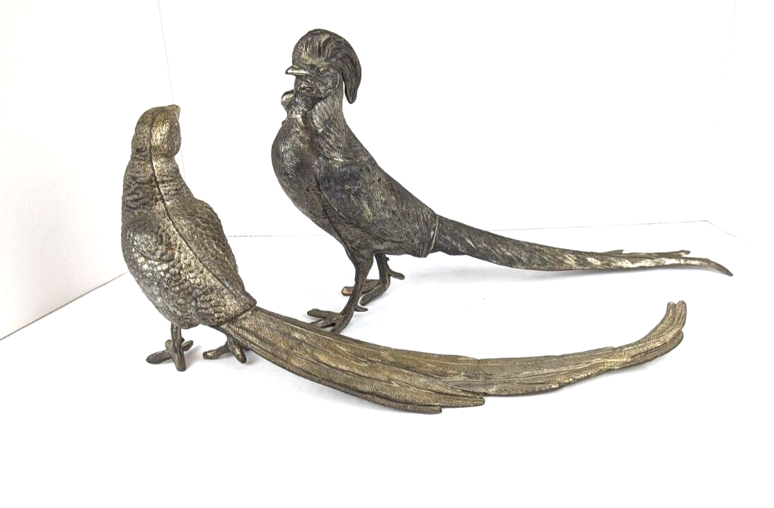 Antique Pr.  Silver Plate Pheasant Sculpture Figures 1890-1920 P.N.C.W. 15