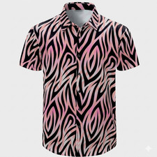 Pink Tiger Printed Hawaiian Shirt Tropical Al...