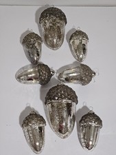 Set Of 8 Kugel Style Acorn Mercury Glass Silver Ornaments