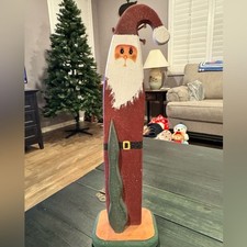 Vintage Handmade Folk Art Wooden Santa Claus