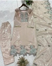 women new trending poly silk kurta with pant Designer Dupatta set.