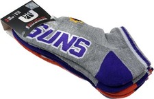 NBA Adult 3 Pk Multicolor Ankle Polyester Phoenix Suns Basketball Socks Sz 6-12