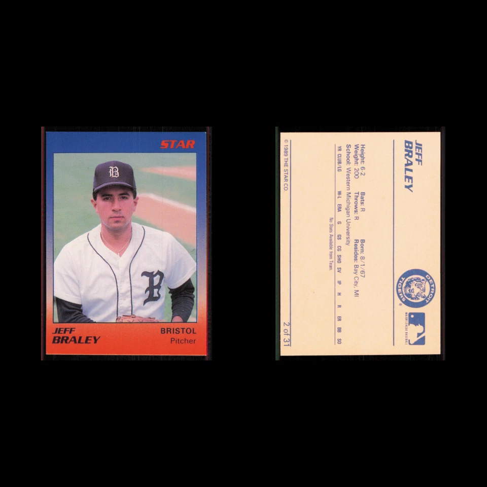 Jeff Braley #2 1989 Star Minor League Bristol Tigers Baseball Card MLB NM - Image 3 of 3