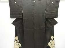 7596903: JAPANESE KIMONO / ANTIQUE TOMESODE / SILK / EMBROIDERY / CRANE FLOWER