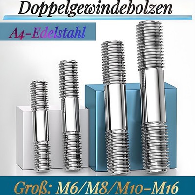 M6/M8-M16 Doppelgewindebolzen DIN 835 A4/316 Edelstahl Stehbolzen Stiftschraube