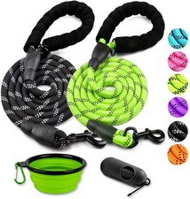2 Pack Dog Leash 5 FT Heavy Duty - Comfortable Padded Handle - Reflective Dog...