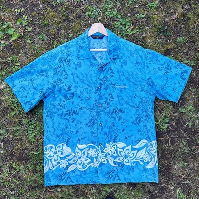 90s Rip Curl Floral Blue Button Up Short Sleeve Shirt (M)