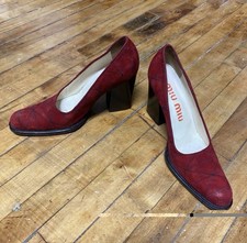Miu Miu Women s Red Patchwork Suede Round Toe...