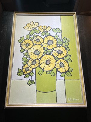 Original Ruth Schindler Flowers in Pot Acrylic on Canvas Painting VintageArt 