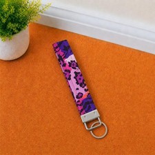 Purple Pink Leopard Print Key Fob Wristlet, Abstract Animal Print
