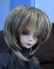 Doll Wig Short Layered Style Joan - Brown Mix BJD 7-8" 8-9" and 9-10" Size