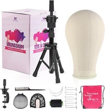 22 Inch Wig Head Mannequin Head with Wig Stand Tripod,Manikin Canvas Head Set fo
