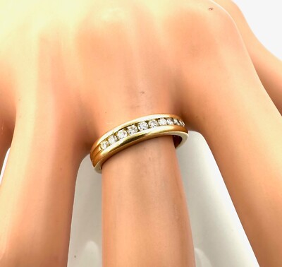 Bague Or 18 Carats - Demi-alliance Sertie De Diamants 0,40 Carat - Poids 3,21 G - Taille 50 - Occasion