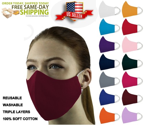 5 Face Masks Set in 3 sizes Triple Layers 100% Cotton Washable Reusable W/Pocket - Picture 36 of 101