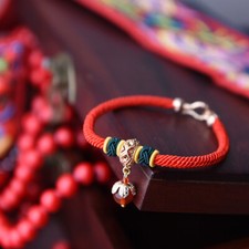 Chinese Knit Rope/Red Agate Gild Ethnic Style Exquisite Hand Chain Bracelet
