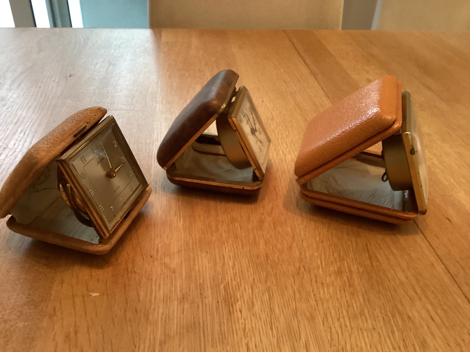 Vintage Lot Of 3 Leather Cased Travel Clocks eBay