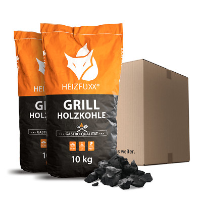 HEIZFUXX  Grillholzkohle 100% Buche Gastro-Qualität 20-80mm | 2x10kg Papiersack