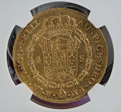 Spain Colonial Mexico 1774 FM Gold MONEY COIN 8 Escudos NGC Luster Eye Appeal - Picture 2 of 3
