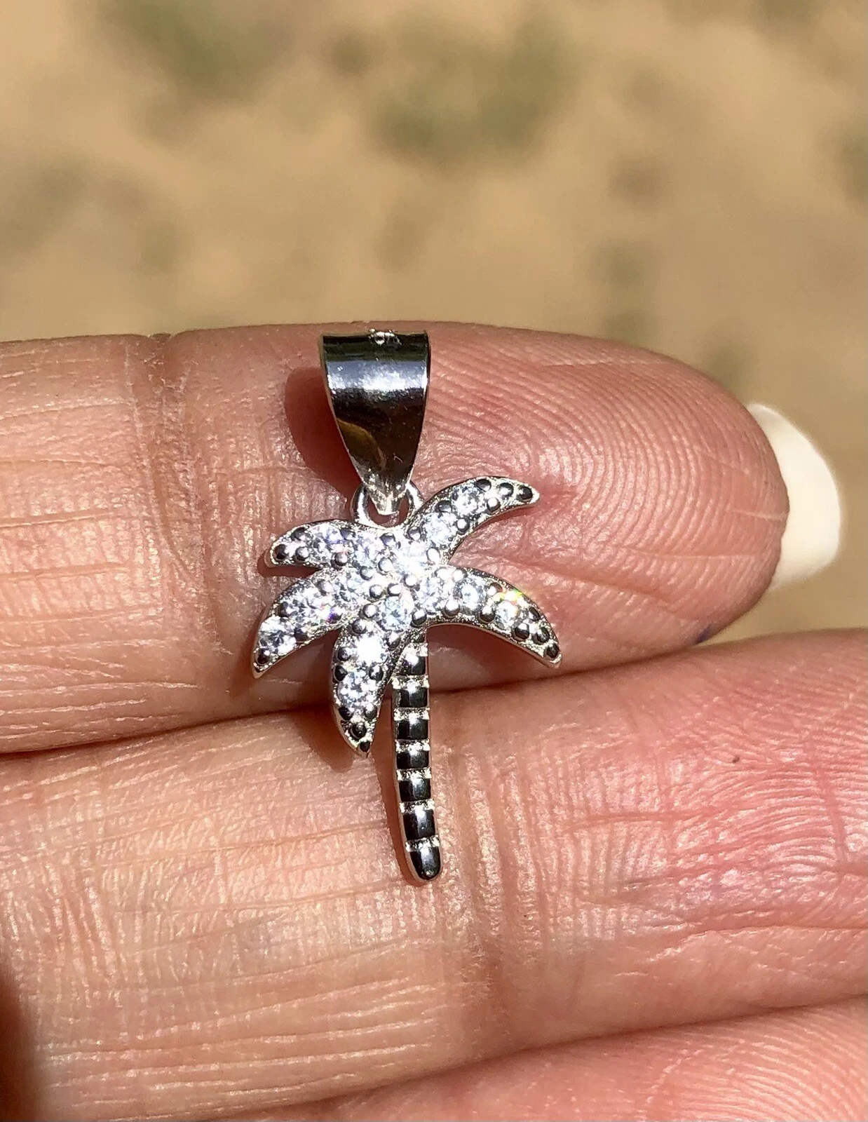 925 Sterling Silver COCONUT TREE Charm Pendant Cz Small Minimal Jewelry