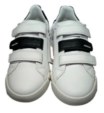 Image of Boys Leather Trainers Geox UK 3 / 36 Hyroo Low Top White & Black Riptape
