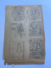 MID CENTURY DRAWING FAMOUS JO CAIN Female Model Antique Wpa Cubism Portrait