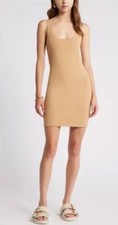 Express Bodycon Mini Dress Tan Ribbed Knit Scoop Neck Sleeveless XXS NWT