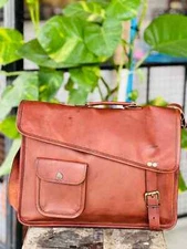 15" Handmade Aprove Leather Vintage Laptop Messenger Briefcase Bag Satchel