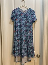 LuLaRoe Carly Dress XSMALL Blue Print Armpit To Armpit 17” Hi/low Hem Length 42”