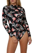 O'Neill Women's Small Black Myrtos Sylvie Floral Rashguard One Piece Swimsuit