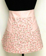 Pink Pig Adult Half Apron Handmade Cotton Reversible Large Pockets