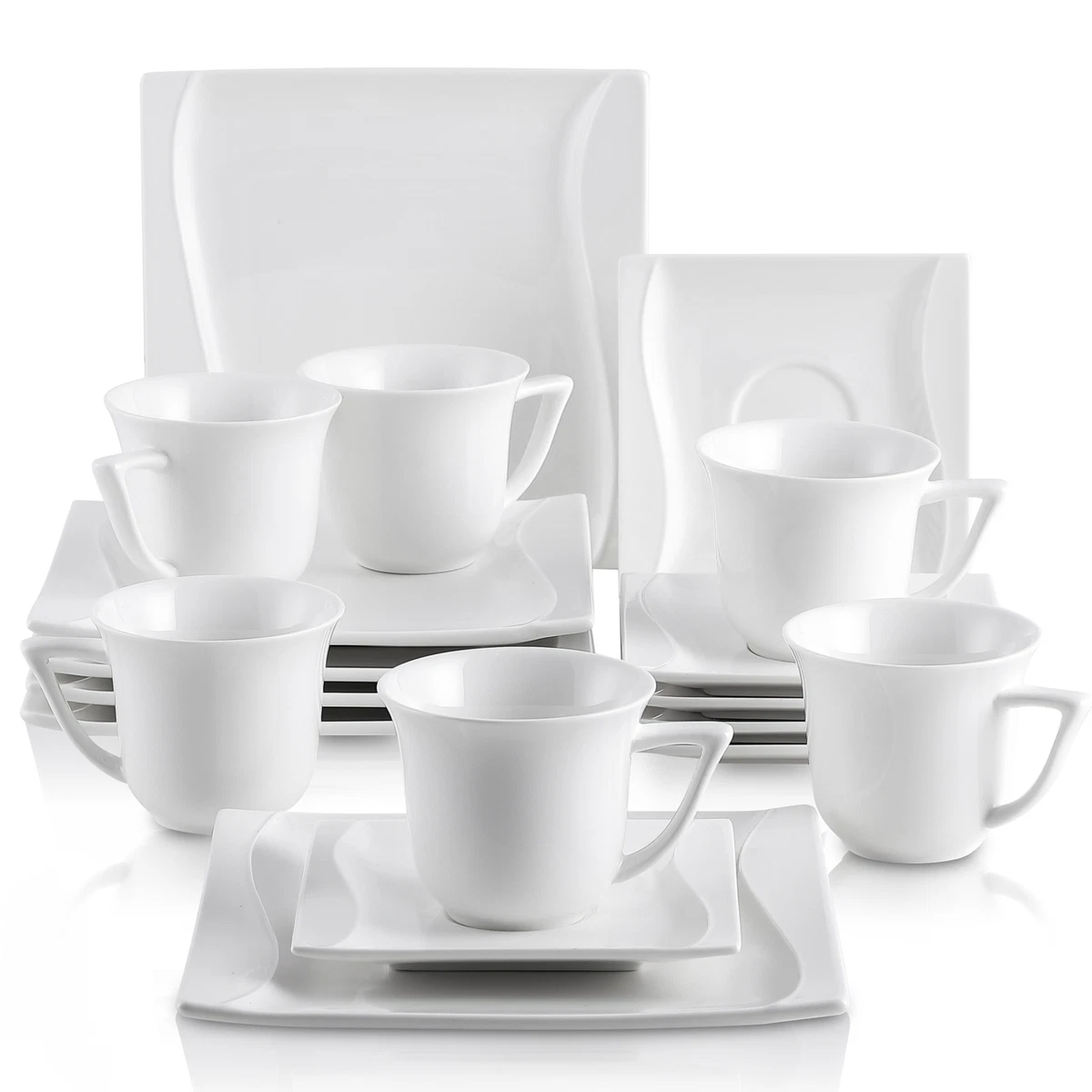 MALACASA Square Dinnerware Set, 18-Piece Ivory White