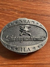 BELT BUCKLE VINTAGE 1970s PEWTER NRA/ILA THAT EVERY MAN BE ARMED