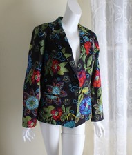 Chico's -Sz 2 L Woven Cotton Funky Floral Fun Art-to-Wear Floral Jacket Blazer