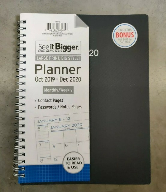 Large Print See It Bigger Monthly Weekly Planner 2020 Calendar 8 X 6 
