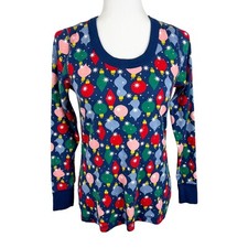 Hanna Andersson Pajama Sweater Top Women Medium Blue Holiday Organic Cotton