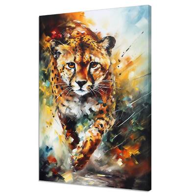 Bunter Gepard Wildkatze Gemälde Stil Modern Gerahmt Leinwandbild Wandbild