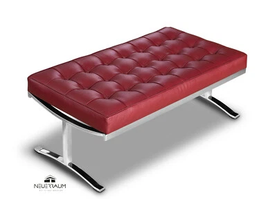 Banc en Cuir Acier Inoxydable Poli Longueur 100 Cm. Véritable Bordeaux Rouge - Photo 1/3