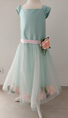   Lesy Ceremony Kleid türkis hell / Rosen-Kleid Gr.10 Y (Gr.140) wunderschön  