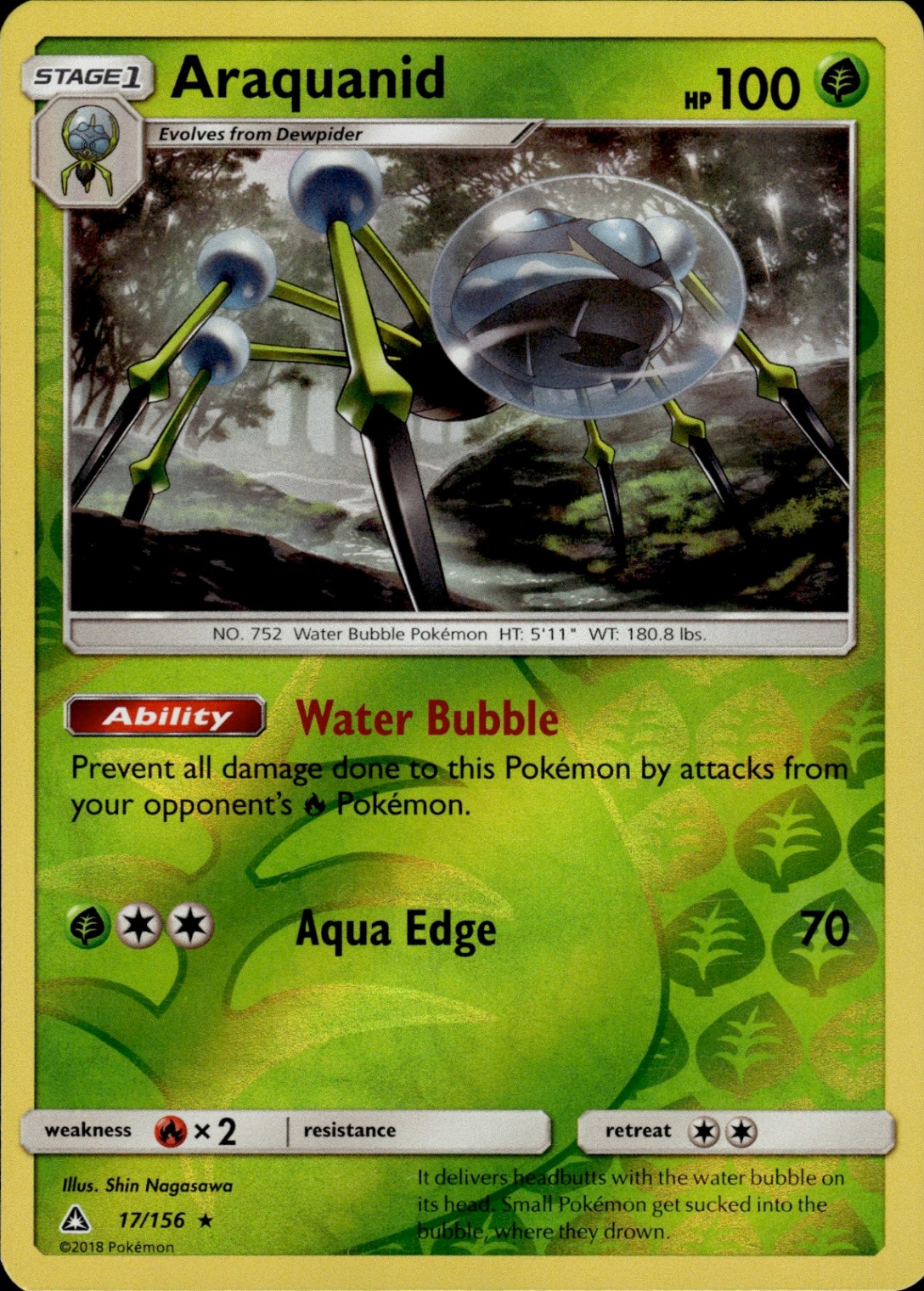 Pokemon TCG Reverse Holo Card Araquanid SM - Ultra Prism 17/156