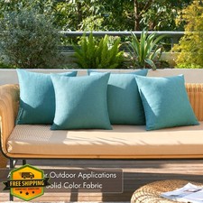 MIULEE 4pk 18" Outdoor Pillow Covers Turquoise Linen Waterproof Farmhouse Cases