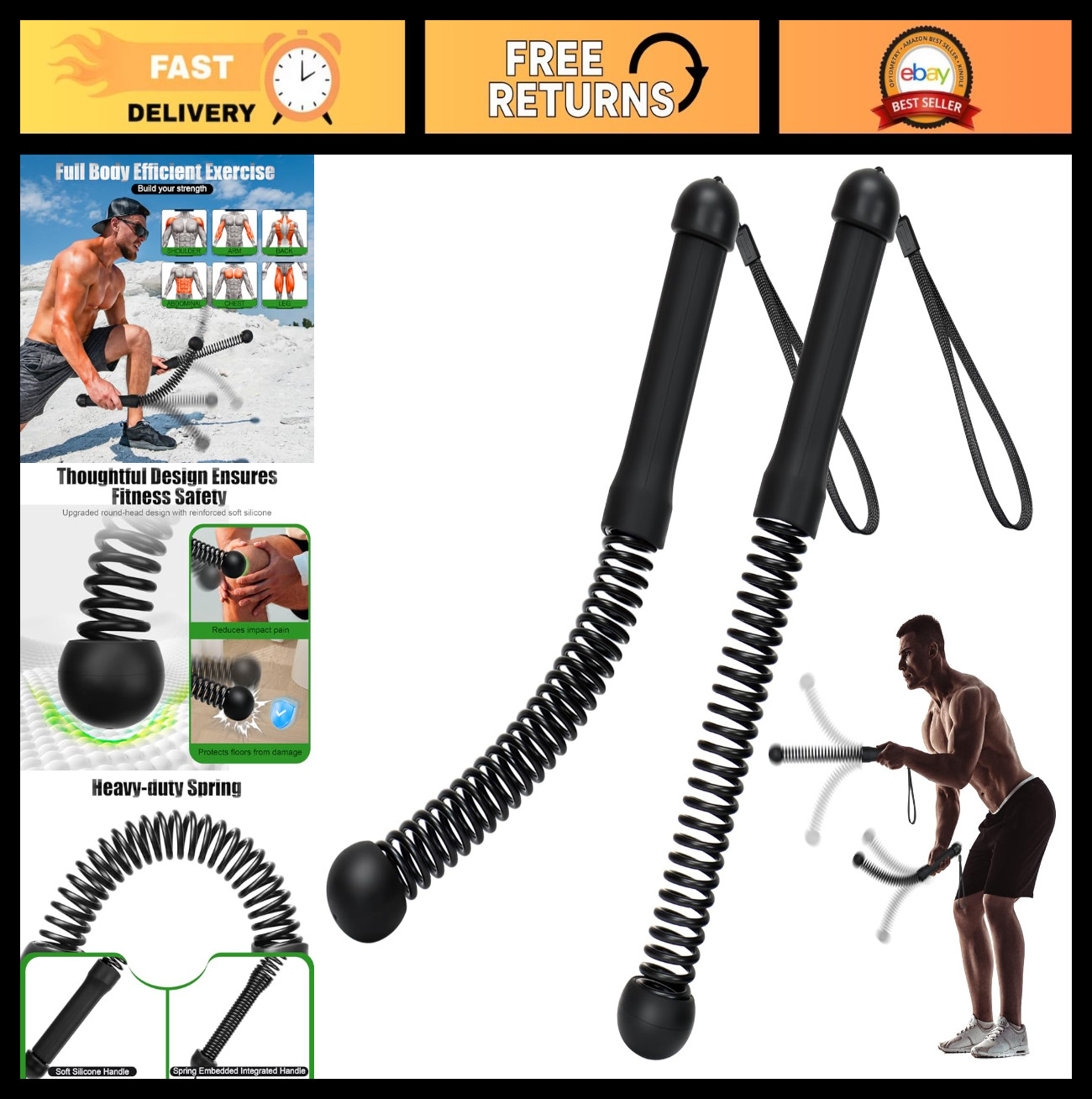 2PCS Cordless Weighted Battle Ropes for Home Gym - HIIT Strength Training, Porta