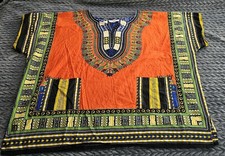 Unisex Dashiki Pride Shirt Tunic 3X Orange Bright Colors Traditional Pockets