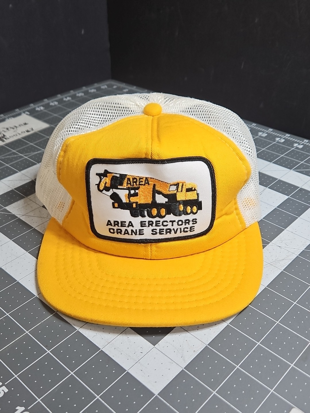 Vintage Area Erectors Crane Service Hat Yellow Mesh Cardinal Cap Snapback HF1