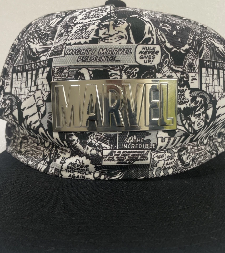 Gorra de béisbol Marvel Comic sombrero metal aspecto muy único ajustable blanco y negro Foto 2 de 4