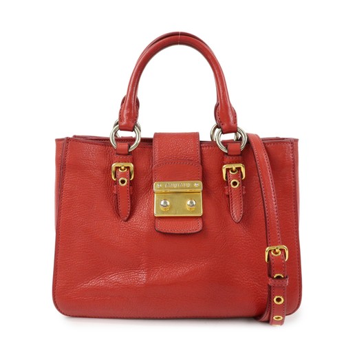 MIU MIU Madras Leather 2Way Bag Hand Bag Shoulder Bag Red Authentic Used F/S