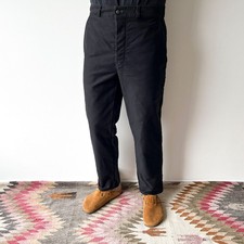 80s Vintage French Workwear Black Faded Heavy Moleskin Work Pants Trousers W35