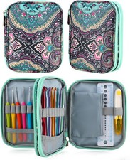 LOOEN Crochet Hook Case with Zipper and Web Pockets for Crochet...