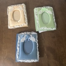 Vintage 80s Fabric Covered Photo Album Book Lot of 3 Silk Lace